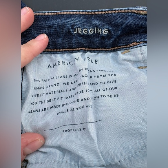 American Eagle Jegging Jeans Distressed Medium Wash Stretch Denim Size 12 Long - Picture 4 of 6